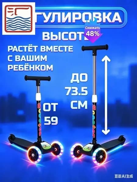 Самокат трехколесный, черный