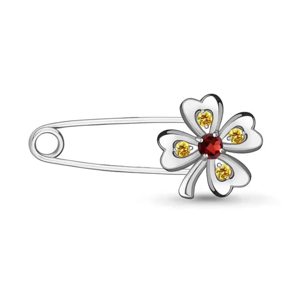 Серебряная булавка DIAMANT-ONLINE с цитрином и гранатом 925 пробы