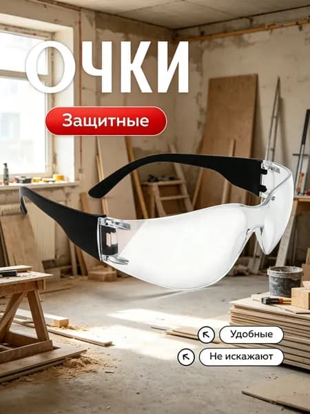 Очки защитные, цвет: Прозрачный, 1 шт.