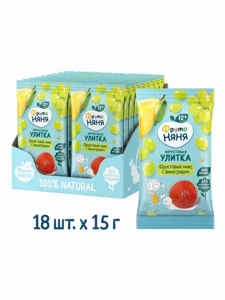 Фруктовые кусочки ФрутоНяня из яблок, груш, слив и винограда, 15г х 18 шт.