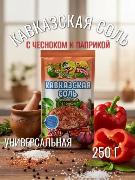 Кавказская соль "Перцов" с чесноком и паприкой, приправа универсальная, 250 г.