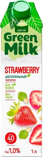 Напиток соевый GREEN MILK Клубника, без змж, 1000мл2шт