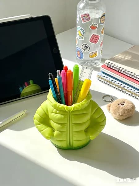 Подставка для ручек и карандашей- Пуховик зелёный 10.5cm