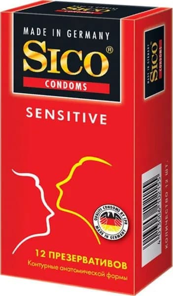 Презервативы Sico / Сико Sensitive контурные анатомической формы из латекса с силиконовой смазкой 12шт.