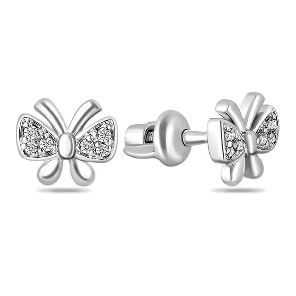 Серьги Бабочка женские с фианитами серебро 925 пробы 585GOLD