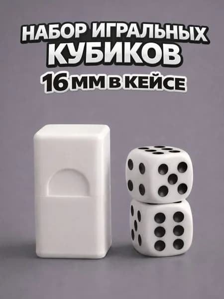Акриловые игральные кости кубики 16 мм в кейсе контейнере, белый (с черными точками)
