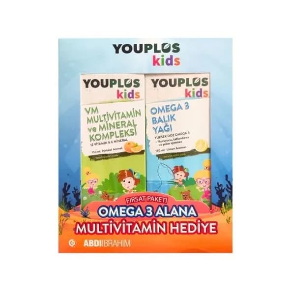 Youplus Kids Omega 3 Рыбий жир 150 мл + Kids VM Мультивитамин 150 мл Подарочный набор
