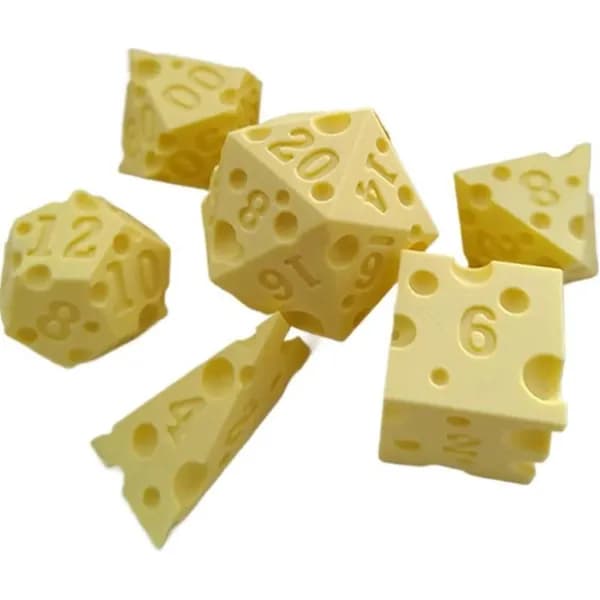 Кости в форме сыра, дайсы, кубики для DnD (ДнД) 7 шт Никакой коробкой