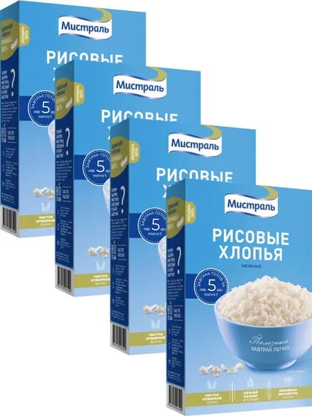 Хлопья Мистраль Рисовые Нежные, 400 г * 4 шт