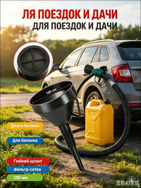 Воронка автомобильная для бензина с сеткой и гибким шлангом