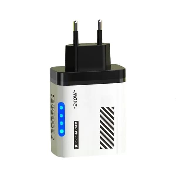 Компактное зарядное устройство 240W, совместимость с 5 устройствами, интеллектуальная защита, Белый - EU Plug