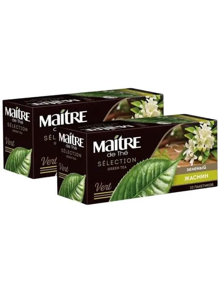 Чай зеленый в пакетиках Maitre Selection Жасмин (20 пак.), 2 шт х 36 гр