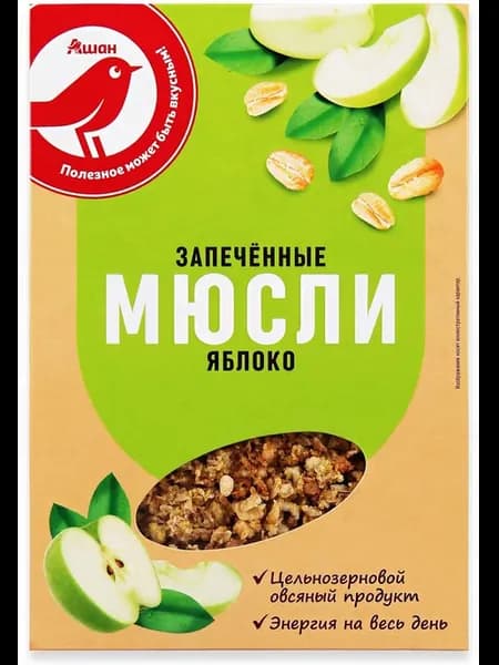 Мюсли запеченные АШАН Красная птица яблоко, 375