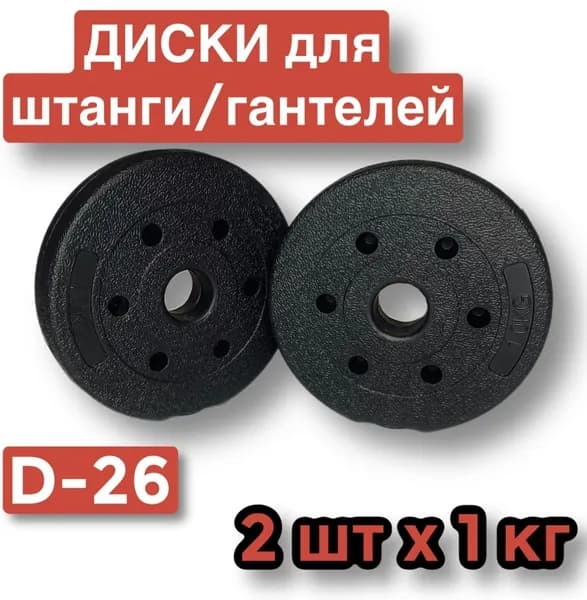 Диски пластиковые для штанги,гантелей,2 шт по 1 кг,диаметр 26 мм,блин для грифа