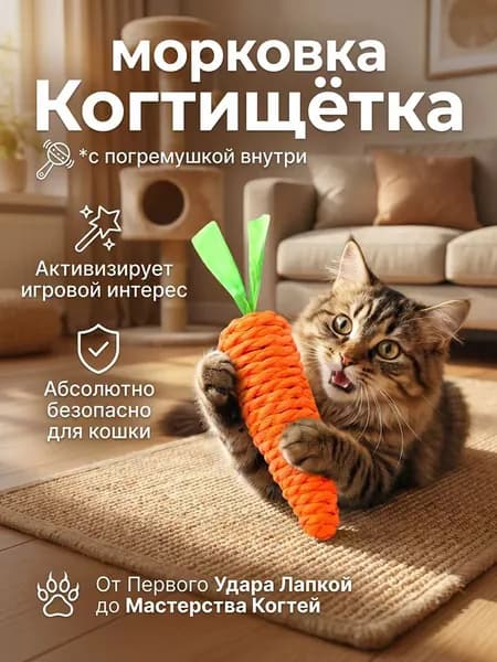 Игрушка для кошек / МОРКОВКА когтеточка с погремушкой маленькая MIAOJIA