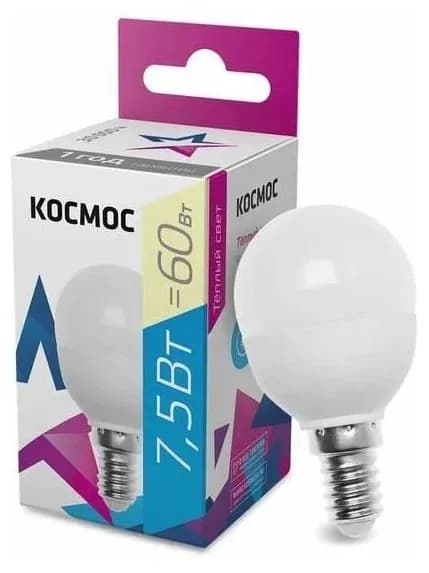 Космос Лампочка, Цоколь:E14, 7.5 Вт, 1 шт.