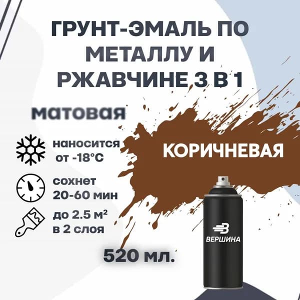 Аэрозольная грунт-эмаль 3 в 1 краска по металлу и ржавчине матовая 520 мл.