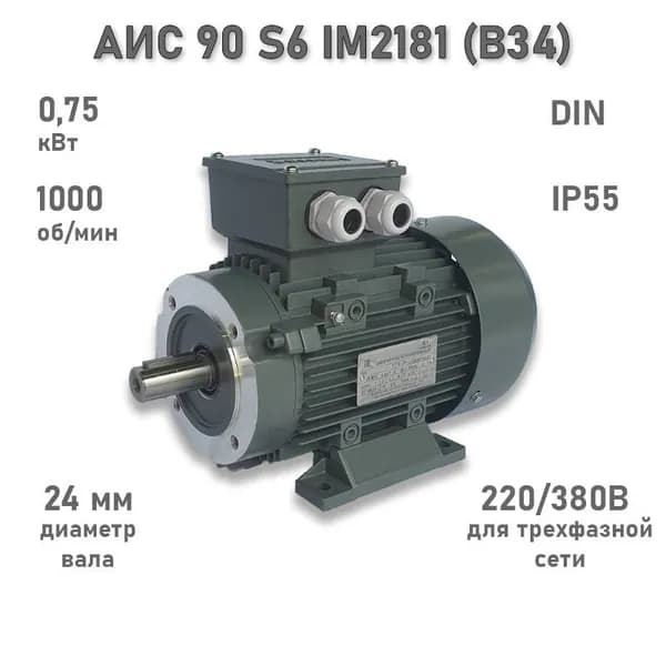 Электродвигатель ЭЛМАШ АИС 90 S6 IM2181 (B34), М (F) 115 мм (0,75 кВт 1000 об/мин)
