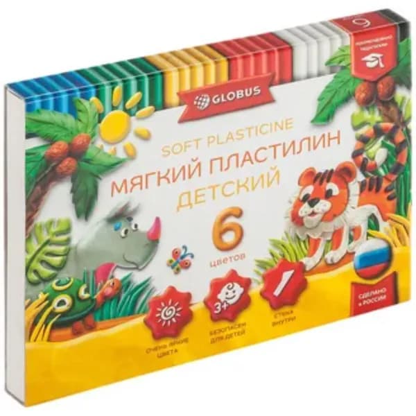 Пластилин 6цв 90гр. Детский мягкий к/к, стек