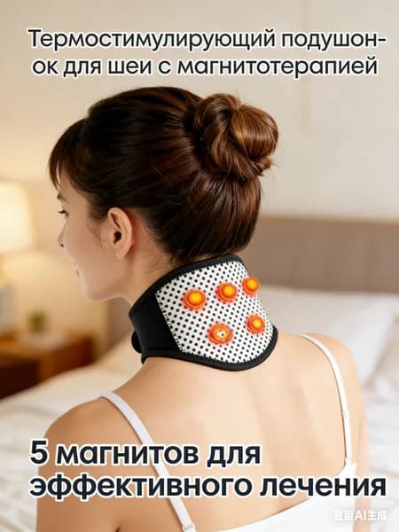 Турмалиновая накладка-бандаж на шейный отдел, согревающая накладка на шею с магнитами