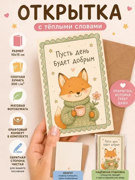 Открытка мотивирующая/мотивационная карточка с тёплыми пожеланиями 10*15 см с крафтовым конвертом