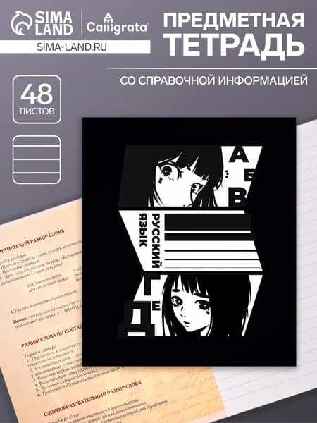 Тетрадь предметная 48 листов в линейку Calligrata, Комикс Аниме. Русский язык , обложка мелованный картон, 2 шт