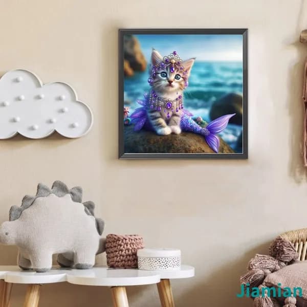 Диамантная картина Русалка с котом из смолы, 30 30 см