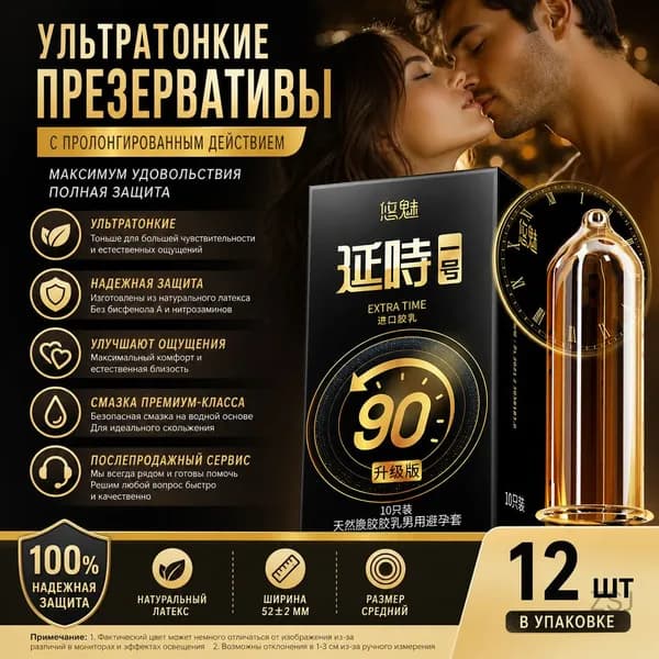 Презервативы с эффектом задержки, чёрно-золотая версия, 10 шт, ультратонкие