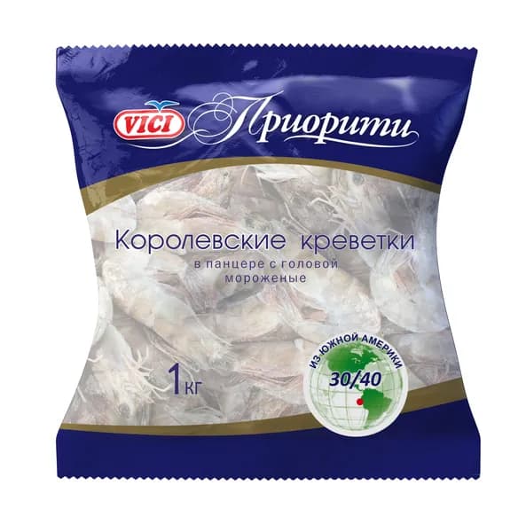 Креветки Королевские неочищенные 1 кг, 30/40 с/м VICI
