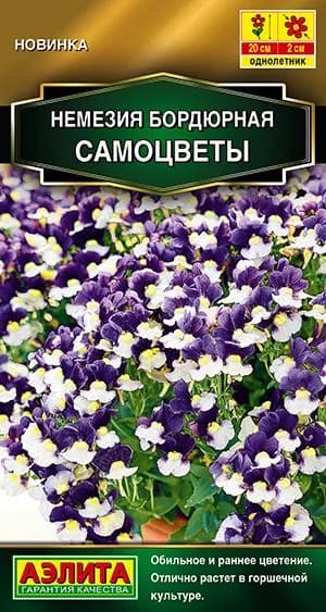 Семена Немезия бордюрная Самоцветы (0,05 г) - Аэлита. Низкорослая 20 см, для клумбы и балкона, обильное цветение до сентября, холодостойкая