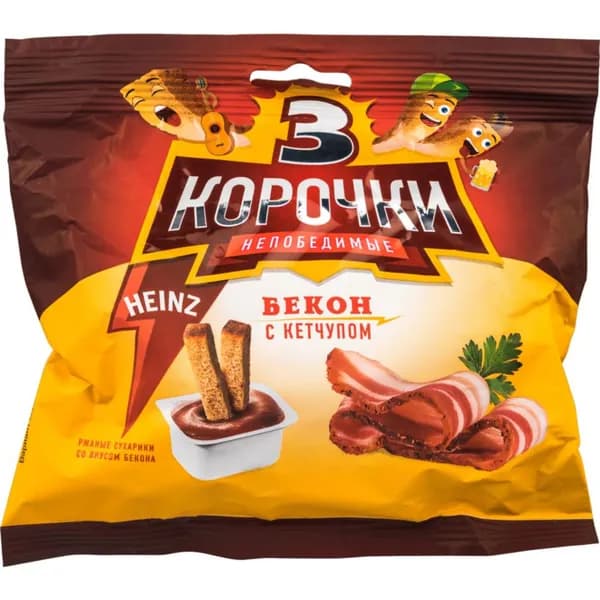 Сухарики Три корочки бекон с кетчупом Heinz 60 г