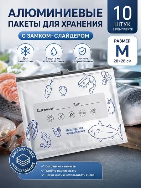 Пакет для хранения свежих продуктов с выдвижным замком из алюминиевой фольги