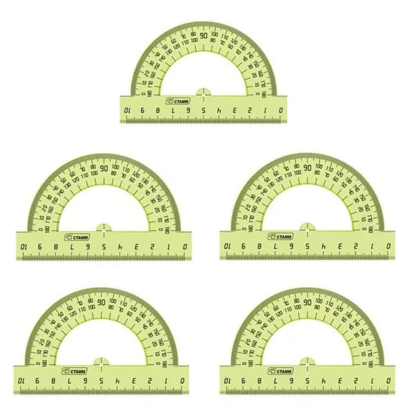 Пчелка Транспортир, 180 градусов, 10 см, прозрачный, неон, 5 шт
