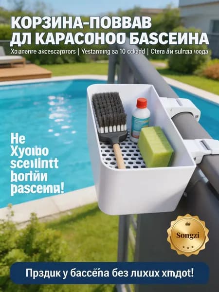 Подвесная корзина для инвентаря бассейна, органайзер на бортик каркасного бассейна с водостоком