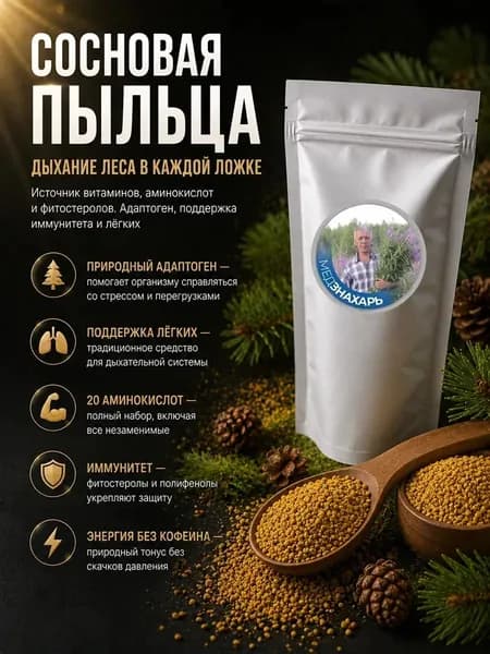 Сосновая пыльца порошок 100%. Адаптоген. Иммунитет, лёгкие, энергия. 45 г.