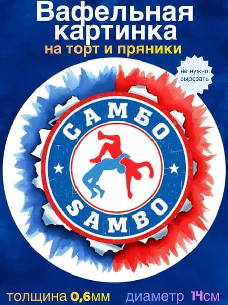 Вафельная картинка "С Днём Тренера, Самбо". Сладкая картинка, съедобная печать для декора торта, бенто-торта, украшения пряников и капкейков.