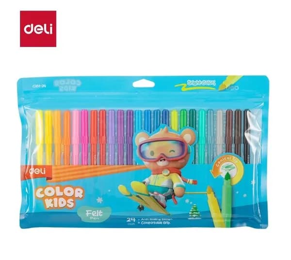 Фломастеры 24 цвета Deli Color Kids, вентилируемый колпачок, пакет на зип локе