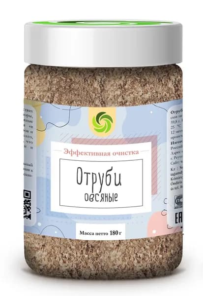Овсяные отруби Оргтиум (эффективная очистка), 180 гр. для похудения и здоровое питания, пищевые волокна и клетчатка