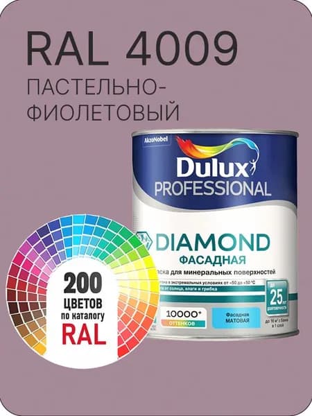 Краска для минеральных и деревянных фасадов Dulux Diamond цвет пастельно- фиолетовый Ral 4009 0.8 л.