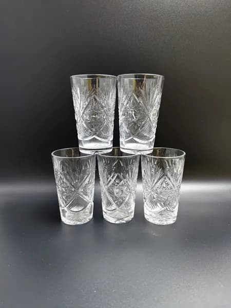 Набор из 5-ти стаканов с резным декором, хрусталь, пресс, СССР, 1970-1990 гг.