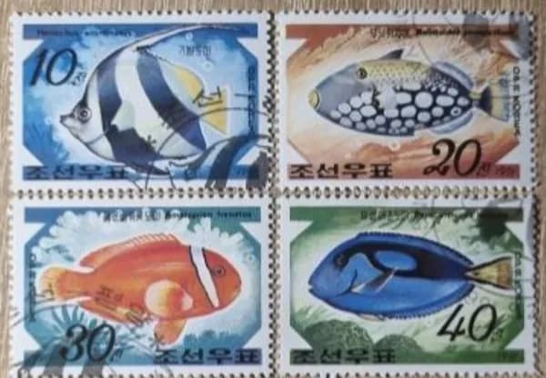 Марки КНДР рыбы гашеные