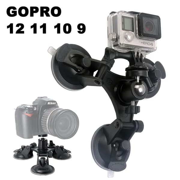 Универсальное автокрепление с тремя присосками для GoPro Hero, Sony, Garmin, XiaomiYi, SJCAM, на окне автомобиля
