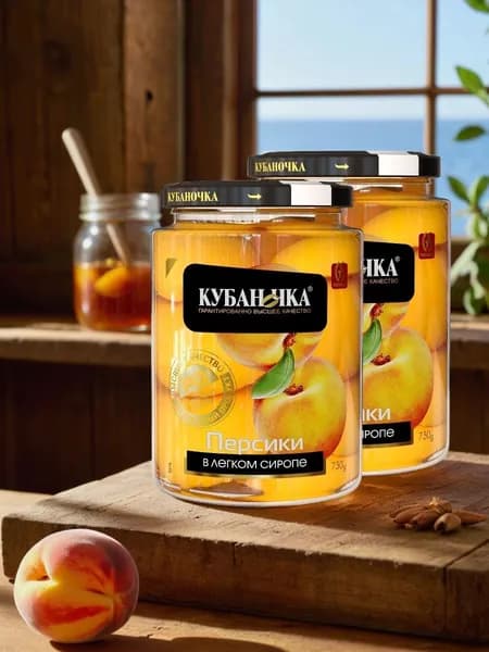 Кубаночка Персики в легком сиропе 730 г. (Набор из 2 банок )