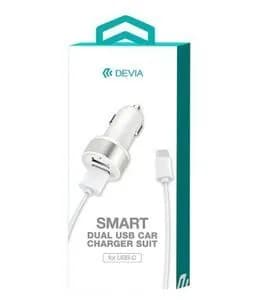 Автомобильное зарядное устройство Devia Smart с 2 USB разъемами, 2.4A, кабель Type-C, белый