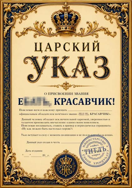 Шуточная грамота с юмором для мужчины