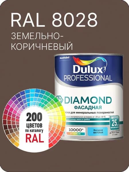 Краска для минеральных и деревянных фасадов Dulux Diamond цвет эемельно-коричневый Ral 8028 0.8 л.