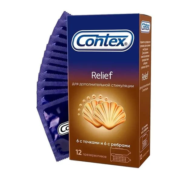 Презервативы Contex Relief, микс: 6 шт с точками, 6 шт с ребрами, №12