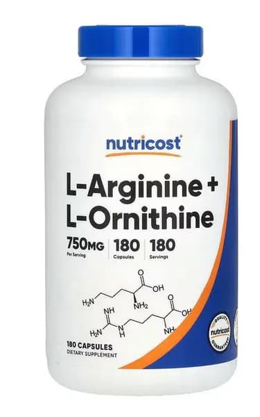 L-аргинин + L-орнитин, аминокислоты ,750 мг, 180 капсул ,