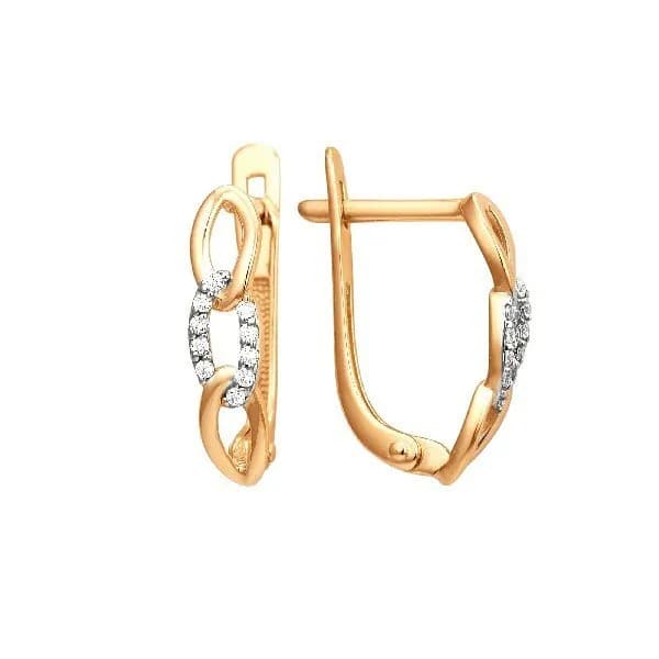 Серьги из красного золота 375 пробы с фианитами / 15*4 мм