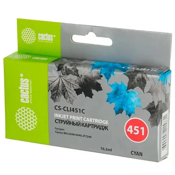 Картридж для принтера Cactus совместимый, струйный, для CANON, 12 мл, голубой (CS-CLI451C)